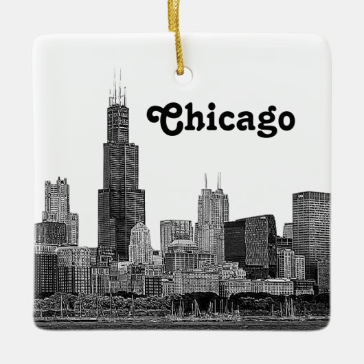 Chicago Silhouette Gegraveerd Keramisch Ornament (Voorkant)