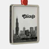 Chicago Silhouette Gegraveerd Metalen Ornament (Rechts)