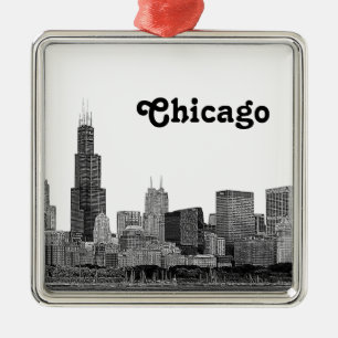 Chicago Silhouette Gegraveerd Metalen Ornament
