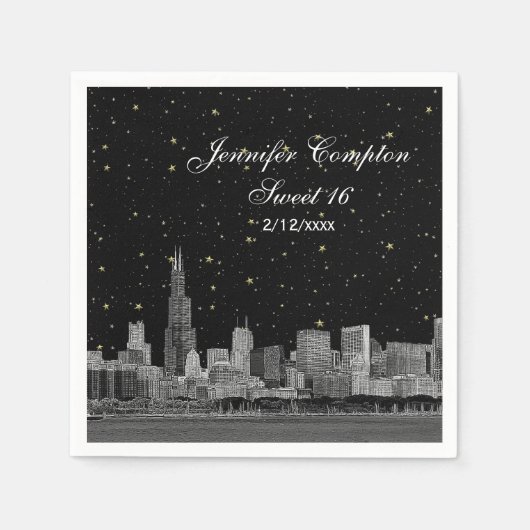 Chicago Silhouette Gegraveerd Sterren DIY BG Sweet Servetten (Voorkant)