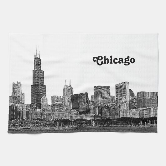 Chicago Silhouette Gegraveerd Theedoek (Horizontaal)