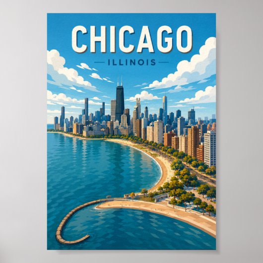 Chicago Silhouette Illinois Levendig Stadsbeeld Poster (Voorkant)