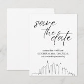 Chicago Silhouette MINIMALIST Save The Date Kaart (Voorkant / Achterkant)