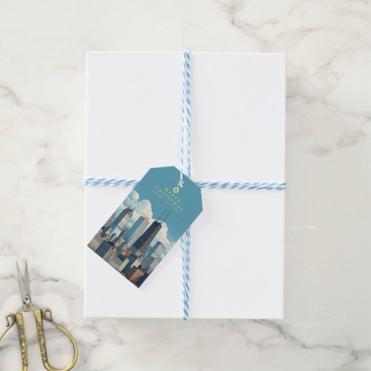 Chicago Silhouette Prettig Kerstfeest Cadeaulabel (Met Touw)
