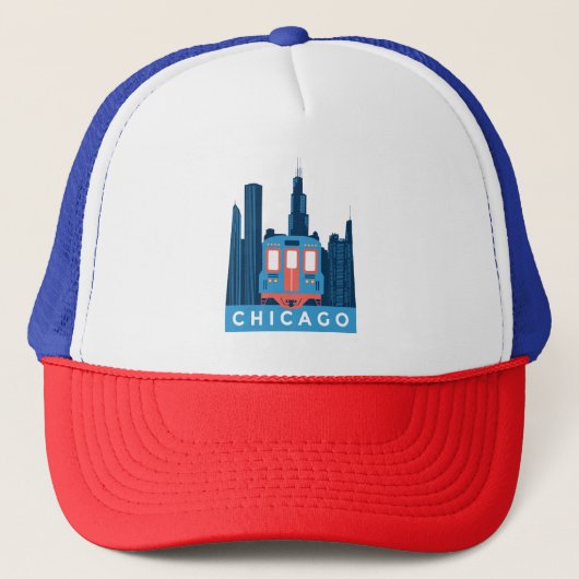 Chicago Silhouette Reis Retro  Trucker Pet (Voorkant)
