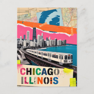 Chicago Silhouette Trein Pop Art Collage Retro Rei Briefkaart