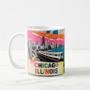 Chicago Silhouette Trein Pop Art Collage Retro Rei Koffiemok