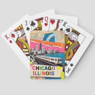 Chicago Silhouette Trein Pop Art Collage Retro Rei Pokerkaarten