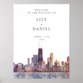 Chicago Silhouette Trouw Welkom Bord Poster (Voorkant)
