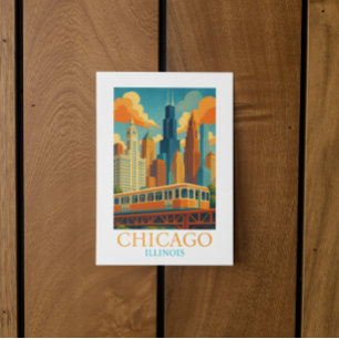 Chicago Silhouette Vintage Kunst – Illinois Reis Briefkaart