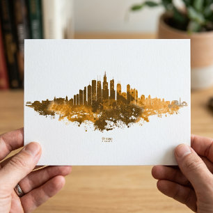Chicago Silhouette Watercolor Oranje Stadsgezicht  Briefkaart