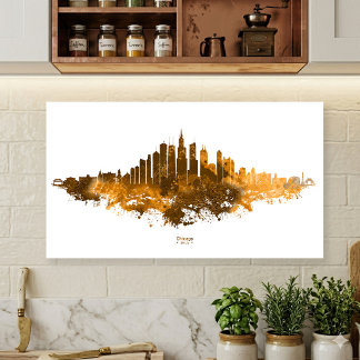 Chicago Silhouette Watercolor Oranje Stadsgezicht  Poster