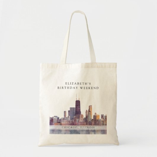Chicago Silhouette Waterverf Verjaardags Weekend Tote Bag (Voorkant)