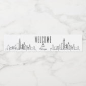 Chicago Silhouette | Welkom Boodschap Waterfles Etiket (Enkel label)