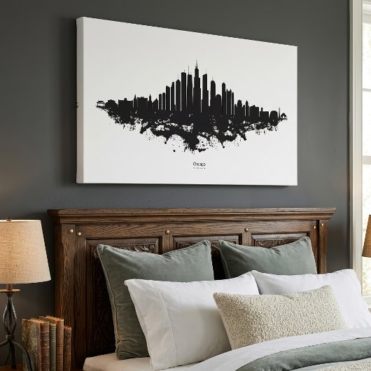 Chicago Silhouette Zwart Wit Aquarel Stads Kunst Canvas Afdruk