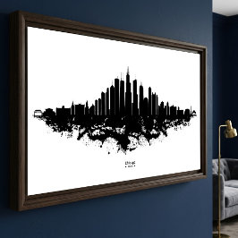 Chicago Silhouette Zwart Wit Aquarel Stads Kunst Foto Afdruk