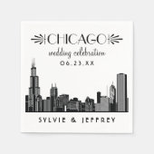 Chicago Silhouette Zwart-wit Bruiloft Servetten (Voorkant)