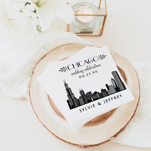 Chicago Silhouette Zwart-wit Bruiloft Servetten