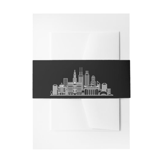 Chicago Silhouette | Zwart-wit bruiloft Uitnodigingen Wikkel (Voorkant Voorbeeld)