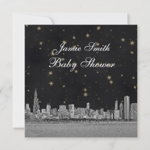 Chicago Silhouette Zwarte Gouden Ster Baby Shower Kaart