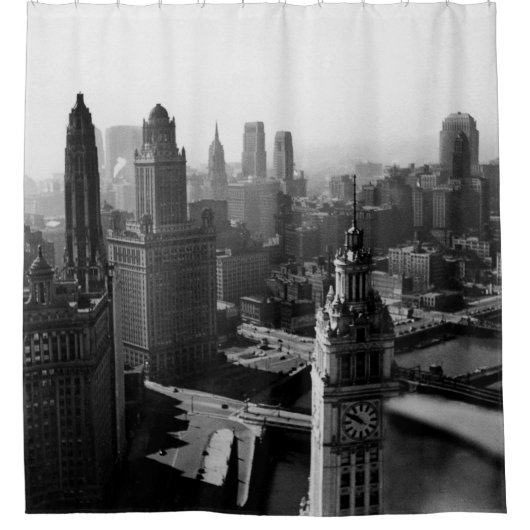 Chicago Skyline1930's van Bovenste Foto van het ui Douchegordijn (Voorkant)