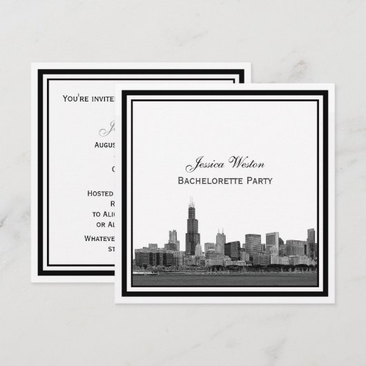Chicago skyline #2 geëtst ingelijst bachelorette kaart (Voorkant / Achterkant)