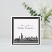 Chicago Skyline #2 Gegraveerd Omlijst Huwelijk Kaart (Staand voorkant)