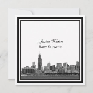 Chicago Skyline #2 Gegraveerde Gelijst Baby Shower Kaart