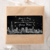 Chicago Skyline #2 zwart gouden ster H waterfles Etiket (Insitu)
