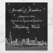 Chicago Skyline #2 zwart gouden ster H waterfles Wijn Etiket (Enkel label)