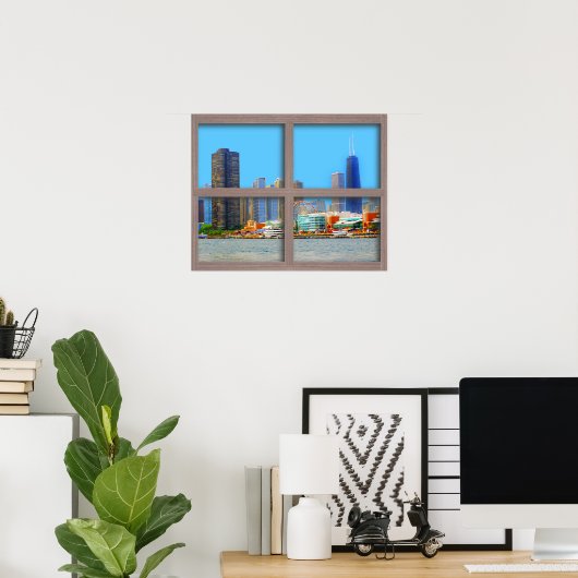 Chicago Skyline 4 Panel Wood Window Poster (Thuiskantoor)