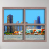 Chicago Skyline 4 Panel Wood Window Poster (Voorkant)