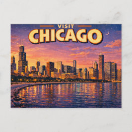 Chicago skyline and Lake Michigan in the evening Briefkaart