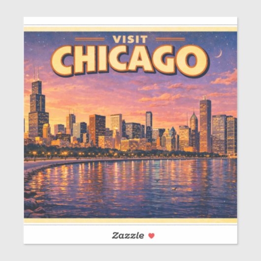 Chicago skyline and Lake Michigan in the evening Sticker (Vel)