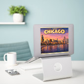 Chicago skyline and Lake Michigan in the evening Sticker (Laptop op bureau)