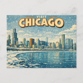 Chicago skyline and Lake Michigan in winter  Briefkaart