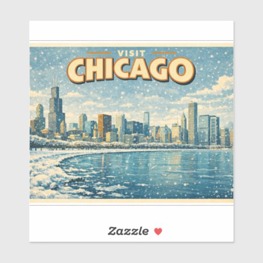 Chicago skyline and Lake Michigan in winter  Sticker (Vel)