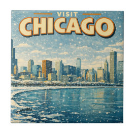 Chicago skyline and Lake Michigan in winter  Tegeltje