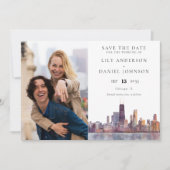 Chicago Skyline Aquarel Fotobruiloft Save The Date (Voorkant)