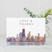 Chicago Skyline Aquarel Trouwfoto Bedankkaart (Staand voorkant)