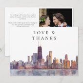 Chicago Skyline Aquarel Trouwfoto Bedankkaart (Voorkant / Achterkant)