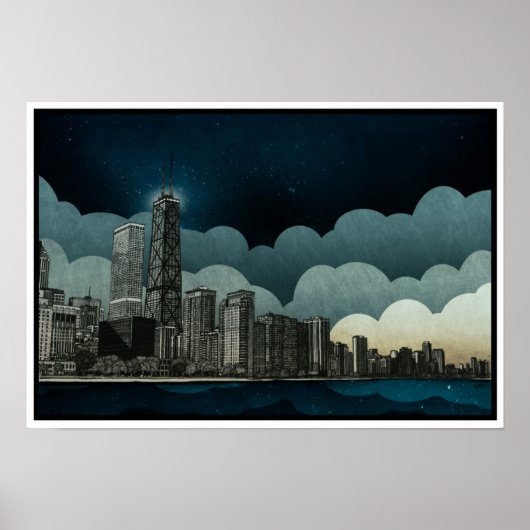Chicago Skyline Architectural Drawing Poster (Voorkant)