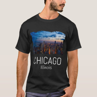Chicago Skyline At Night Cool Souvenir Gift Chicag T-shirt