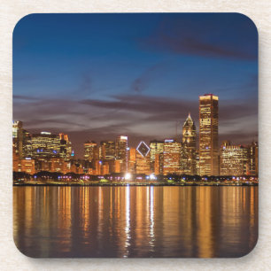 Chicago Skyline bij nacht Bier Onderzetter