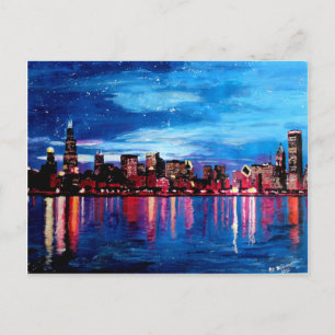 Chicago Skyline bij nacht Briefkaart
