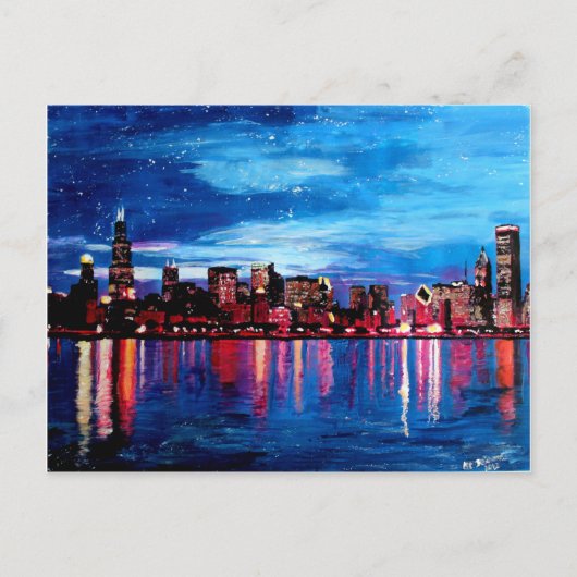 Chicago Skyline bij nacht Briefkaart (Voorkant)
