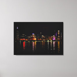 Chicago Skyline bij nacht Canvas Afdruk