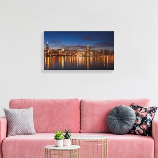 Chicago Skyline bij nacht Canvas Afdruk (Insitu (Woonkamer))