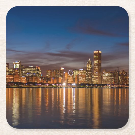 Chicago Skyline bij nacht Kartonnen Onderzetters (Voorkant)