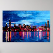 Chicago Skyline bij nacht Poster (Voorkant)